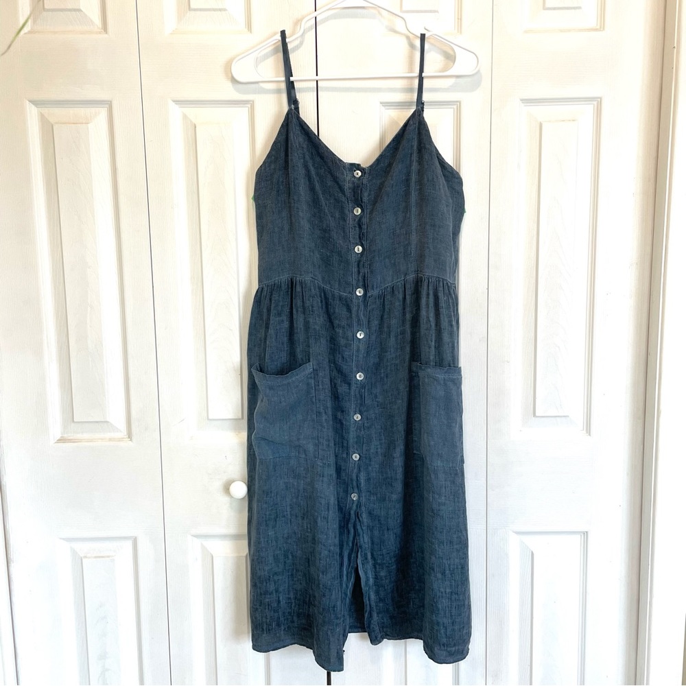 Francesca Bettini Spaghetti Strap Gathered Jean Dress Large Blue